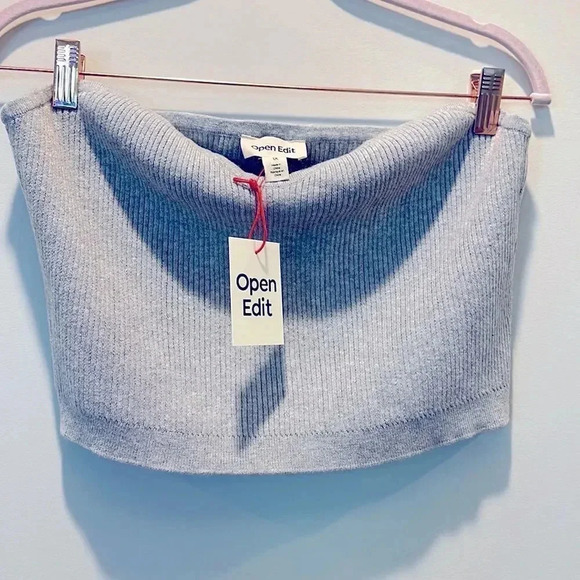 Open Edit Gray Ribbed Sweater Tube Top - Picture 5 of 8
